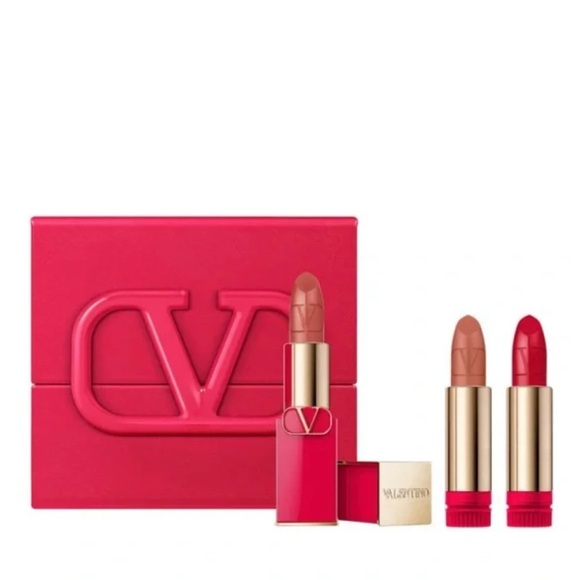 Valentino Other - Valentino Couture 3-Piece Full Size Lipstick Set in Hard Mirror Case BNIB